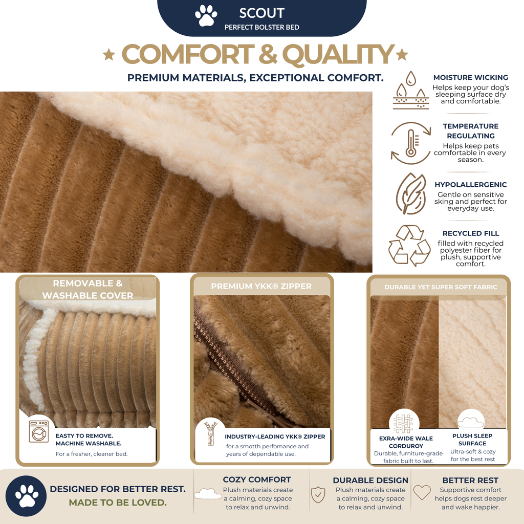 The Scout Corduroy Bolster Bed by HuggleHounds