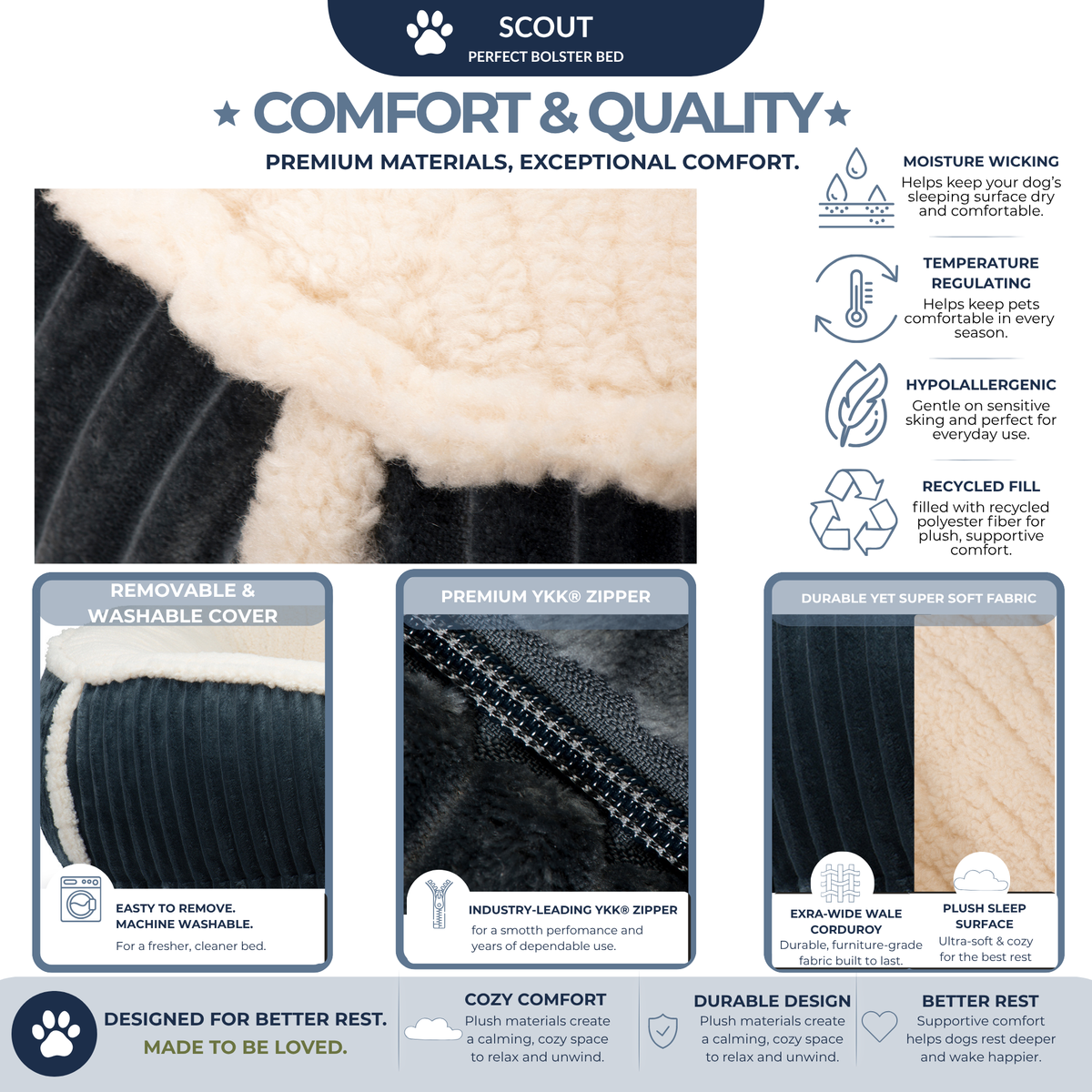 The Scout Corduroy Bolster Bed by HuggleHounds