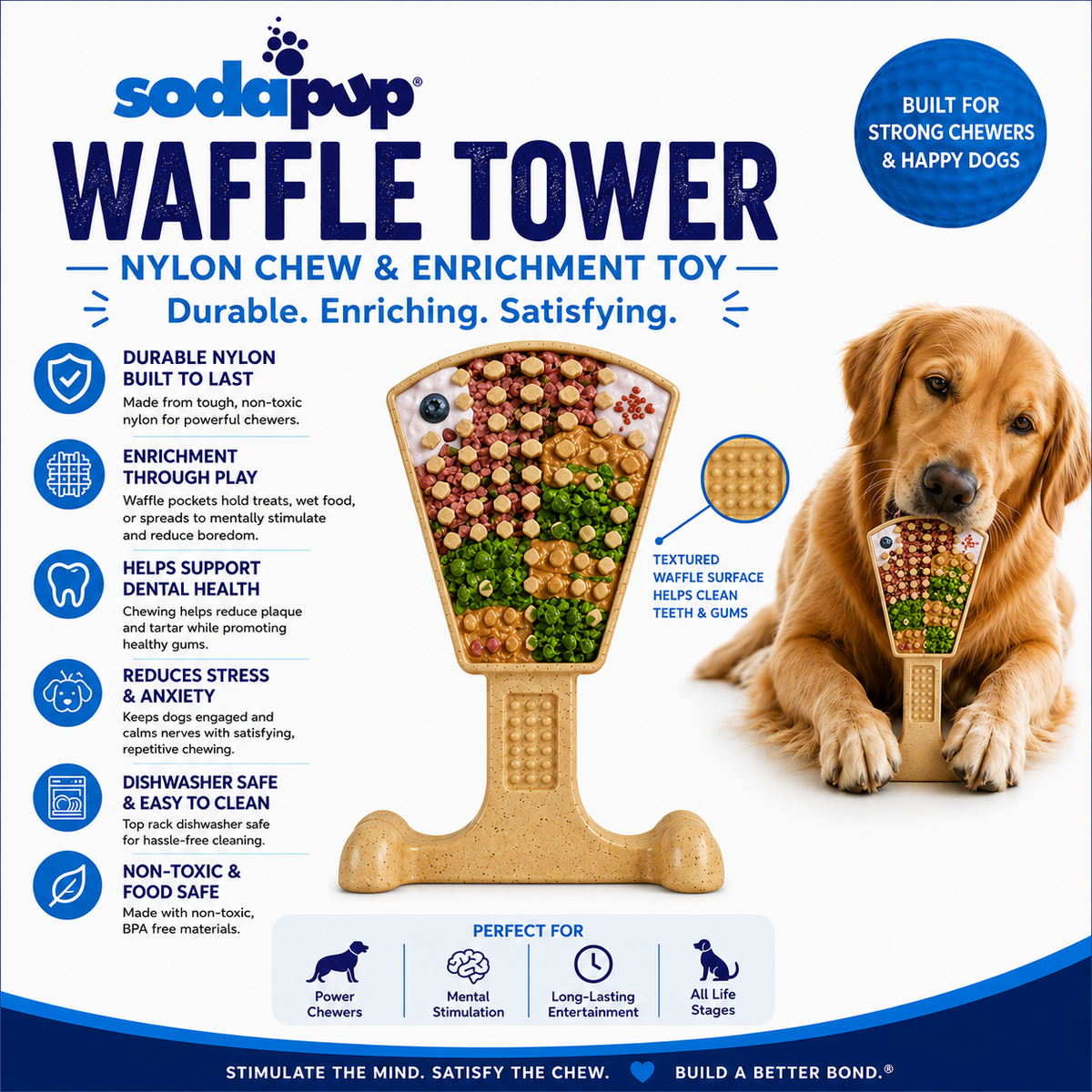 The Waffle Tower Chew & Enrichment Toy by SodaPup